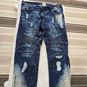 Smoke rise distressed denim blue mens 44/32